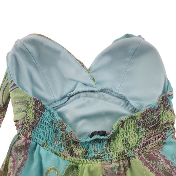 Vintage Y2k Halter Top Small 2000s Paisley Green Blue Lace Chiffon Fairycore - Picture 8 of 15